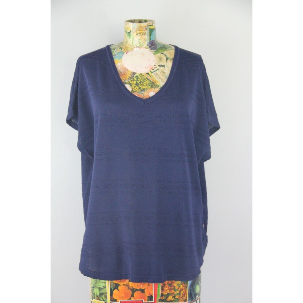HATLEY Navy Blue Women's Size Medium M Sleeveless Oversized Knit V Neck Top #462